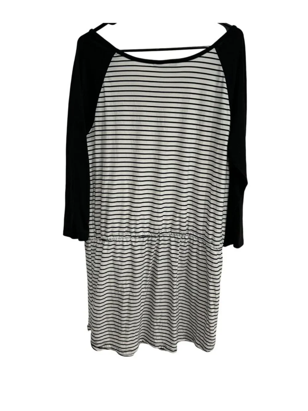 Lorena Rose Black White Striped Long Sleeve Dress Drawstring Waist